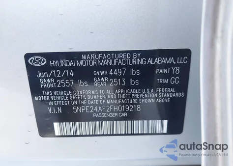 2015 Hyundai Sonata Se из США, поврежденный, VIN 5NPE24AF2FH019218